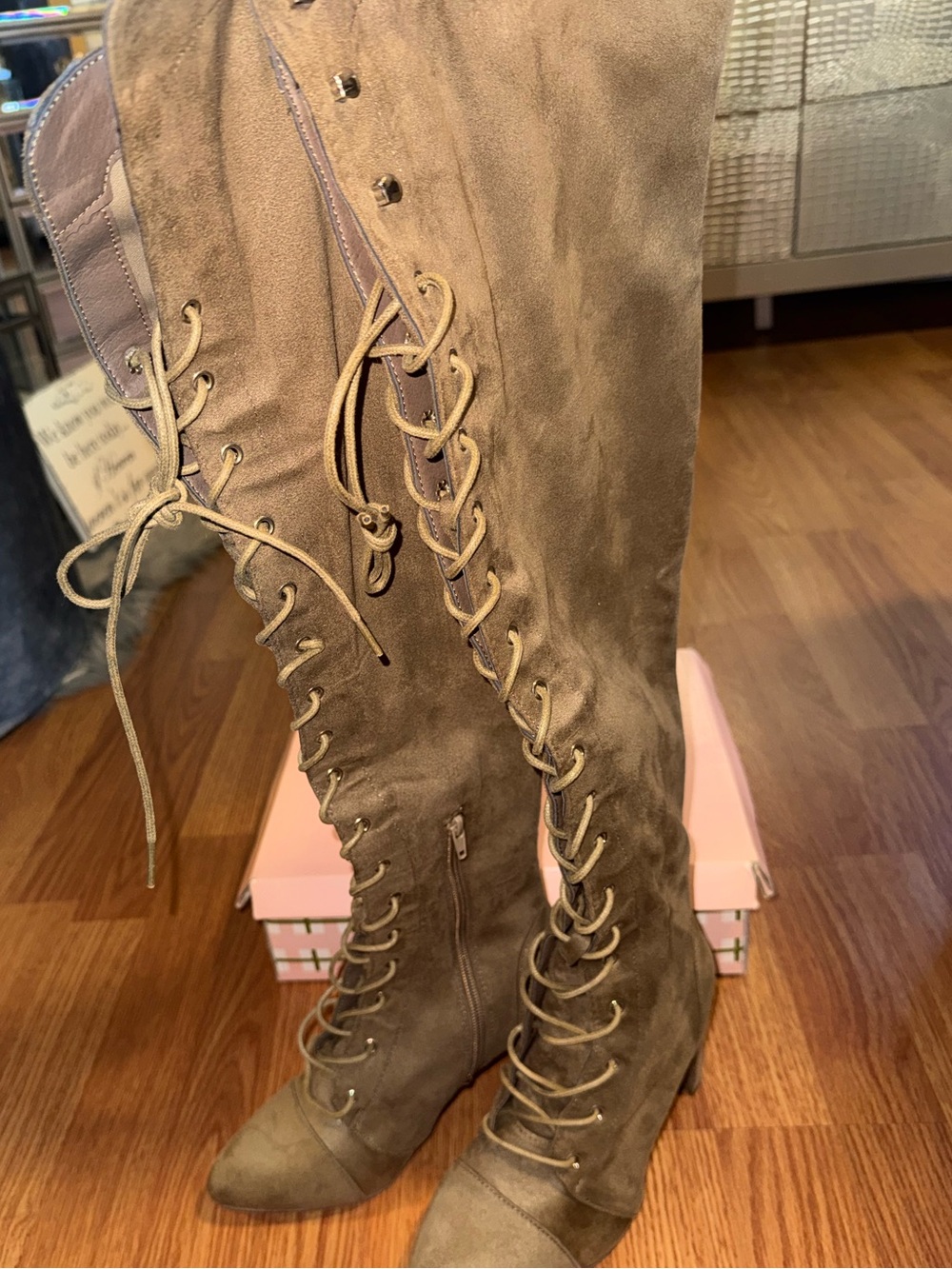 Women’s Over-the-Knee Lace-Up Suede Heeled Boots